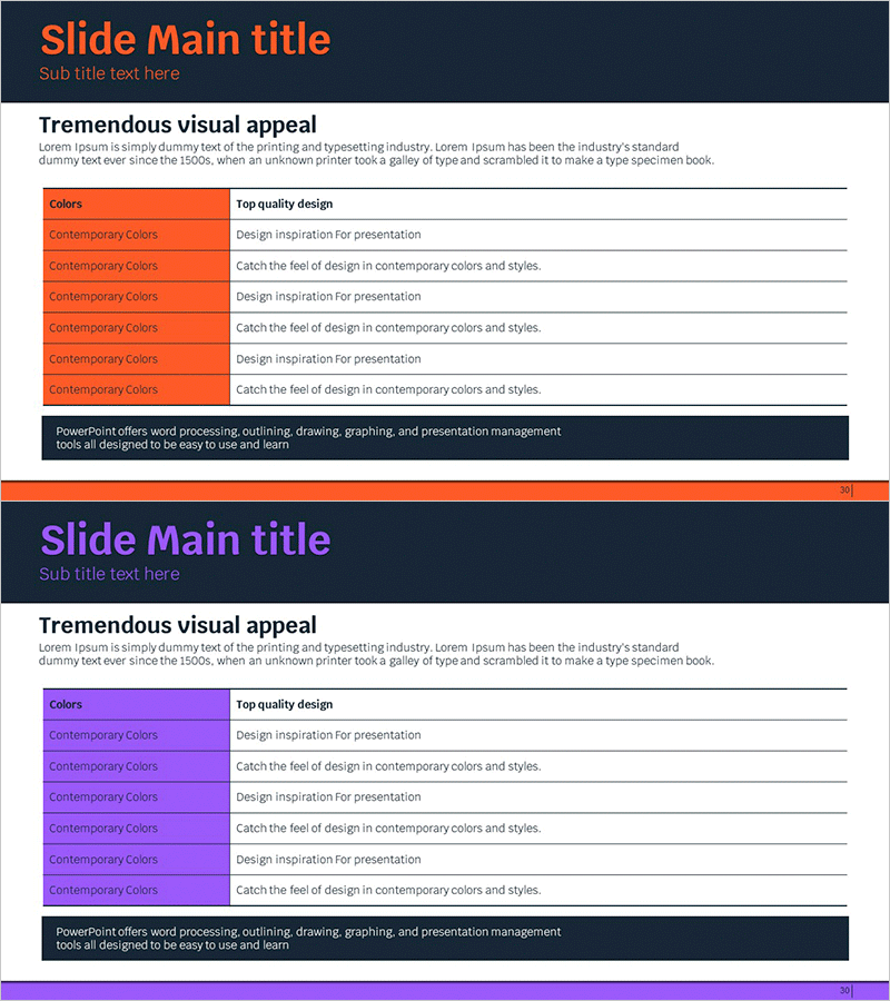 오렌지 퍼플 테이블 차트 - 데이터 인사이트를 위한 시각적 도구