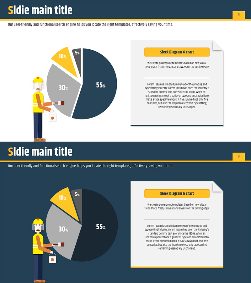 네이비 옐로우 파이차트 및 분석 - 효과적인 데이터 시각화