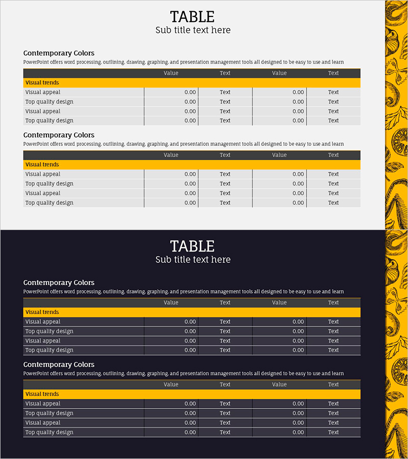 옐로우 포인트 테이블 슬라이드 – 형식과 정밀함의 조화