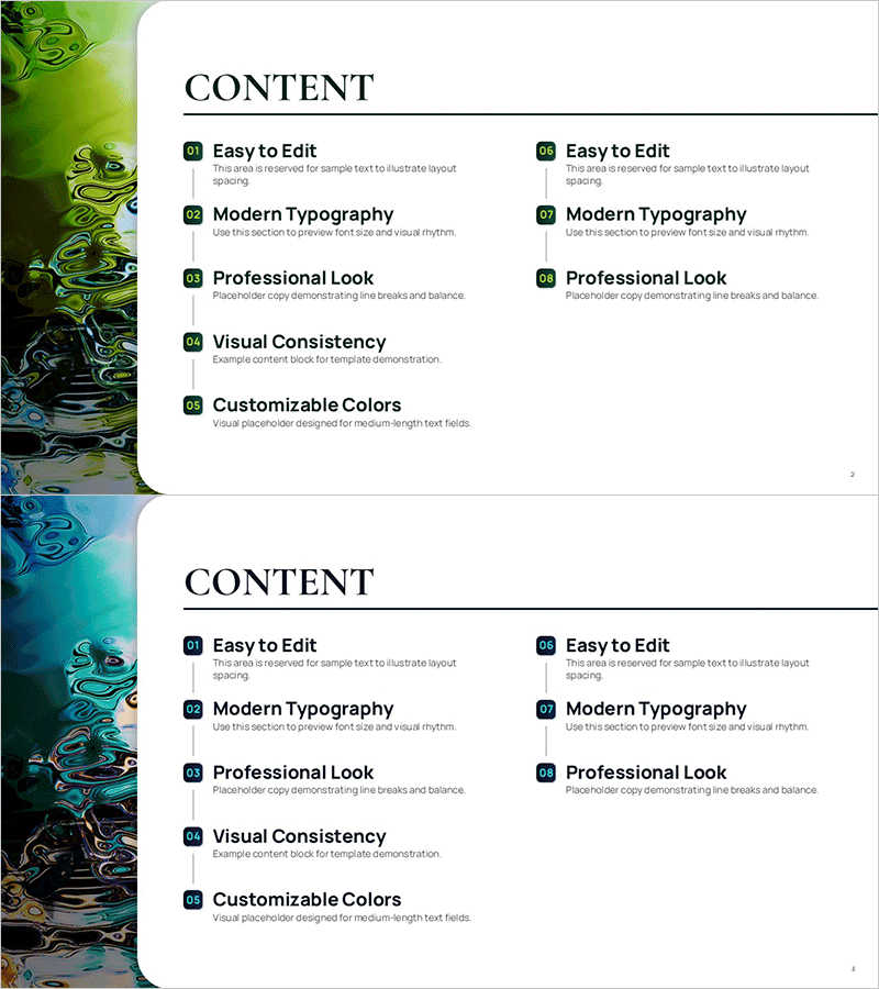 모던 디자인의 컨텐츠 슬라이드 – 전문성과 시각적 일관성