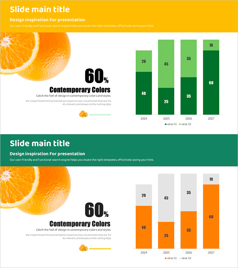 오렌지 수출 동향을 시각화한 템플릿 – 시장의 발전