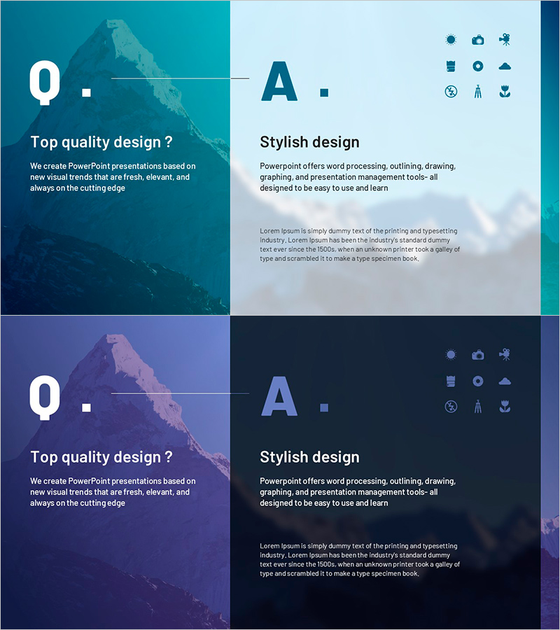 자연 Q&A 슬라이드 – 청록과 보라의 조화