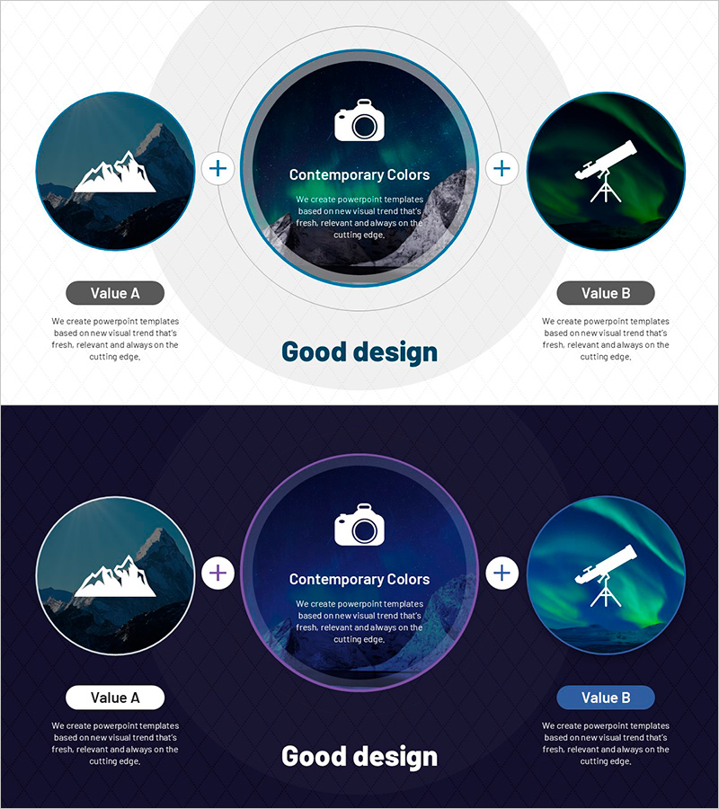 천체 관측 전략을 위한 다이어그램 슬라이드 – 비전과 차별화
