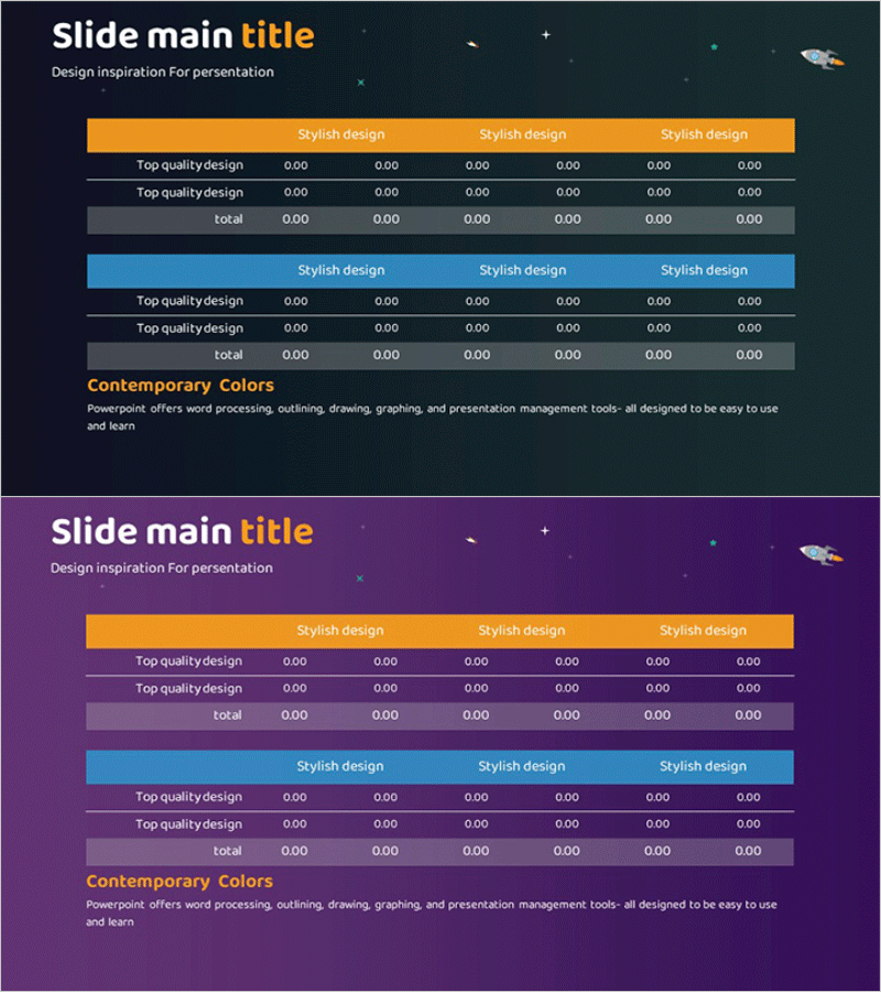 우주 테마 테이블 표 – 데이터 시각화에 적합한 슬라이드
