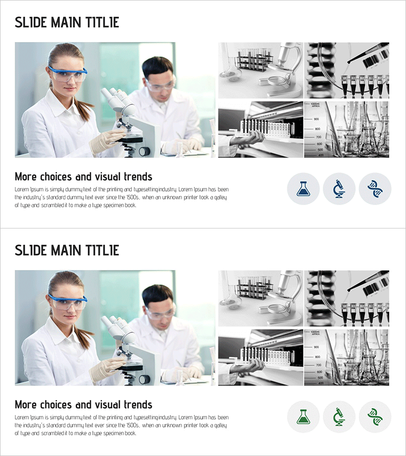 실험실 비주얼 다이어그램 슬라이드 – 더 다양한 선택과 시각 트렌드