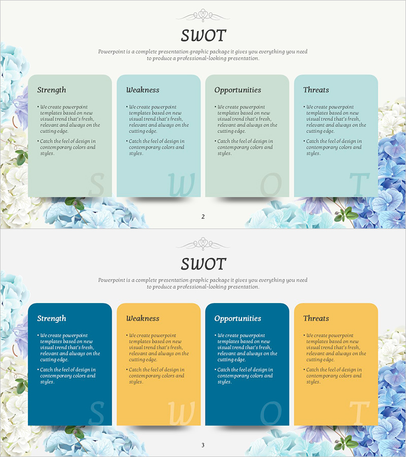 꽃 템플릿 SWOT 분석 – 공간과 여유
