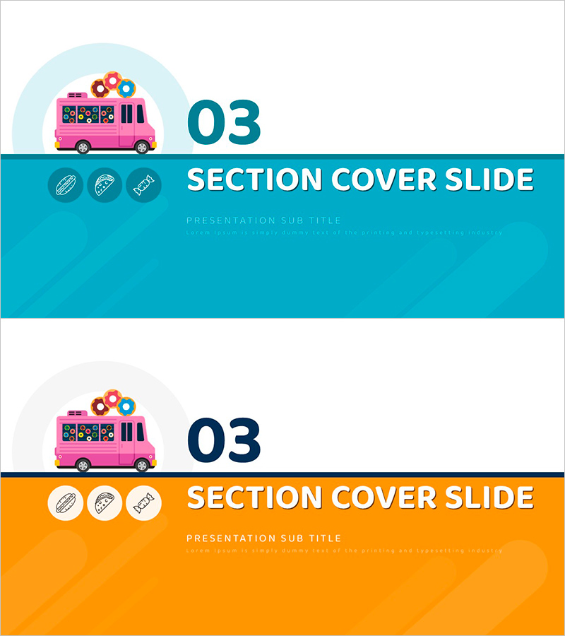푸드트럭 PPT 간지로 섹션 커버를 장식하세요