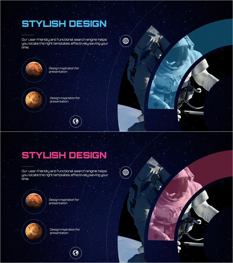 우주를 주제로 한 스타일리시한 디자인 템플릿