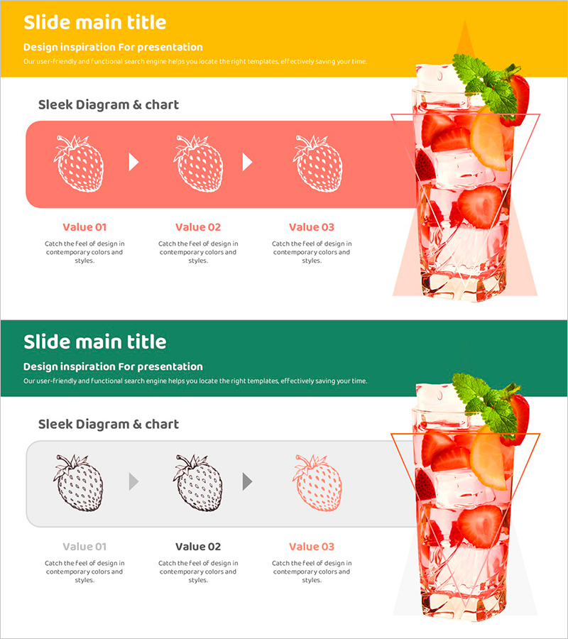 딸기 주스 제조 과정을 시각화한 다이어그램 슬라이드