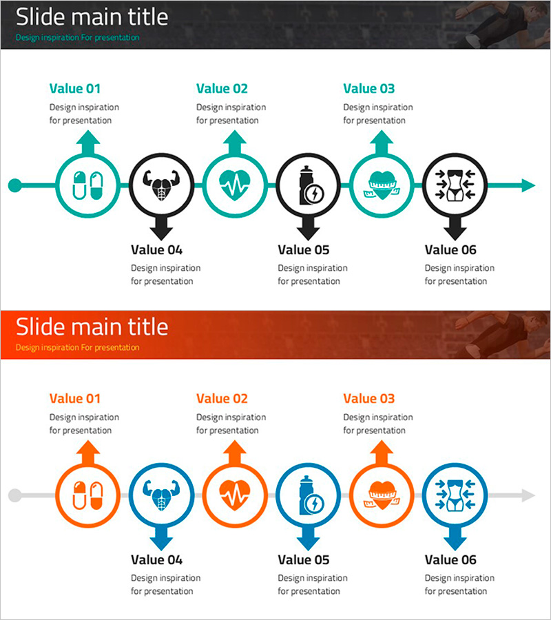 보충제와 다이어트 제품 소개 슬라이드 - 선형 흐름 다이어그램