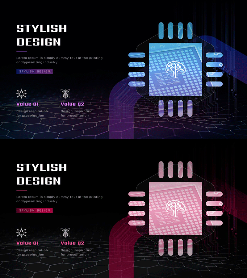 전자 칩 모양 다이어그램 – 사업 비전 및 전략 소개