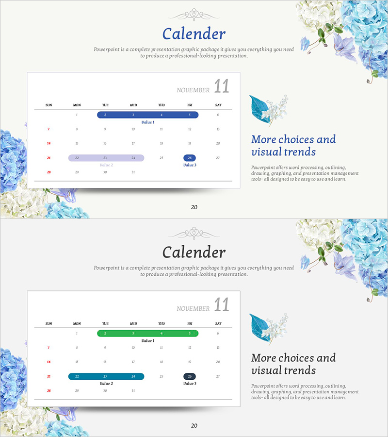 꽃 템플릿 캘린더 – 사업 운영 계획에 적합