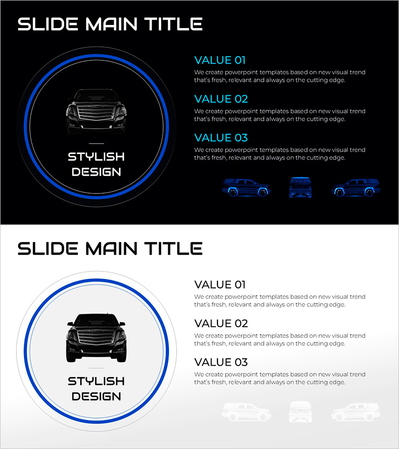 SUV 외관 특징을 담은 프레젠테이션