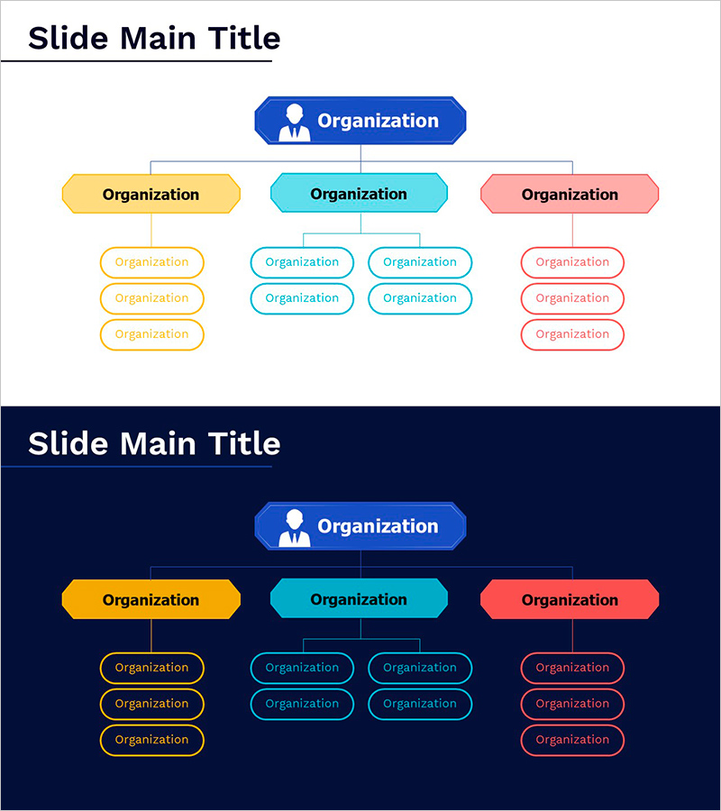 무료 삼색 조직도 슬라이드 – 구조적 비전과 조화