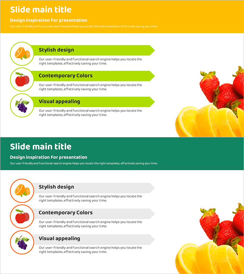 과일 별 특징을 시각화한 프레젠테이션 슬라이드