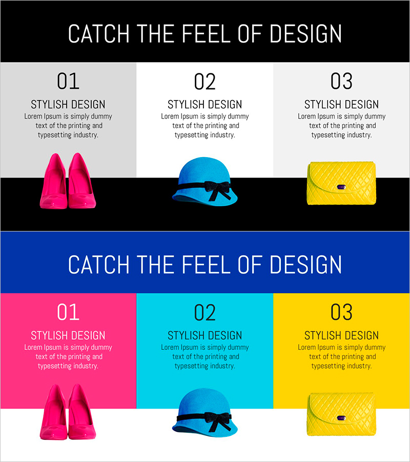 3가지 제품 카테고리 슬라이드 – 감각적 디자인