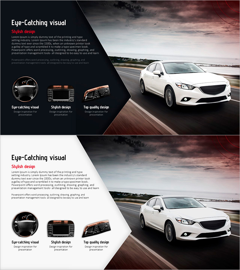 자동차 내부 부품 소개 슬라이드 – 차별화된 디자인