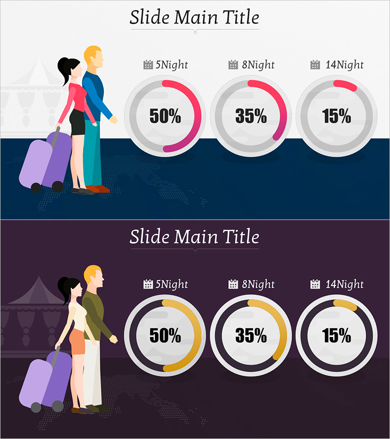 허니문을 위한 원형 그래프 슬라이드 – 여행 계획 시각화