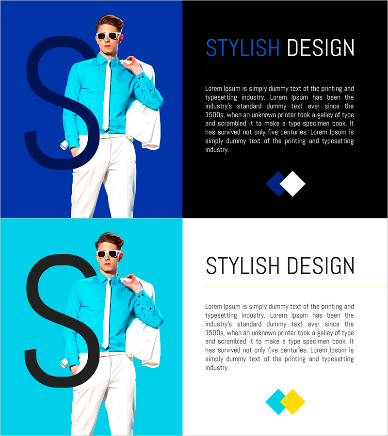 시원한 파란색 셔츠와 화이트 팬츠 조합을 소개하는 슬라이드