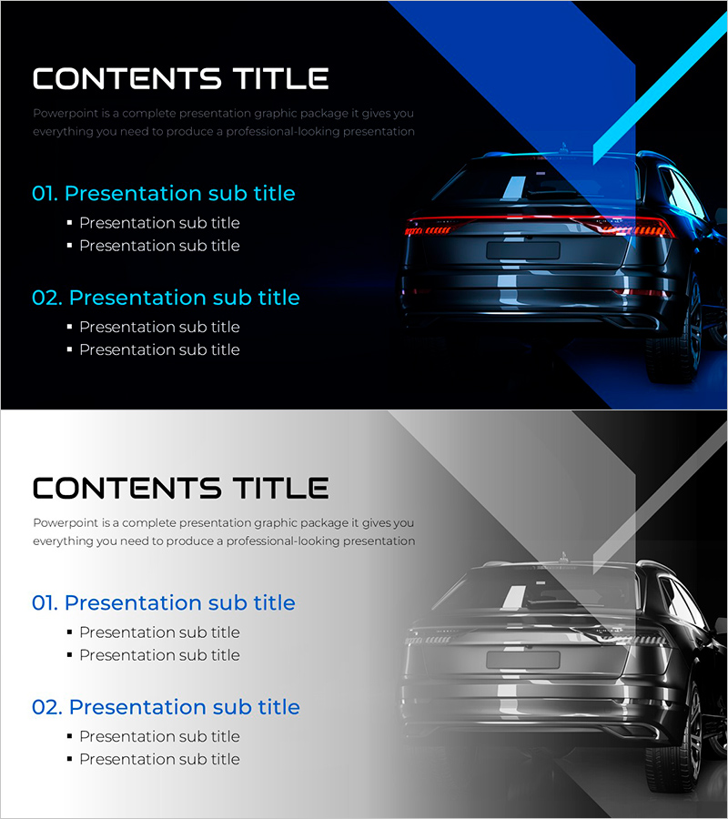 SUV 와이드 템플릿 목차