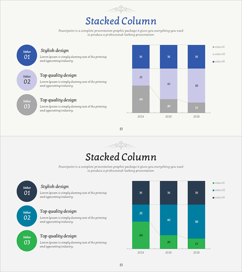 세로막대로 시장 동향 분석 – 퍼플 그린