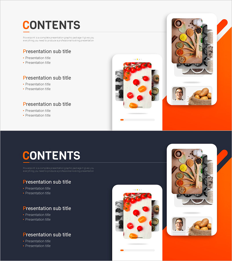 음식 UI 와이드 PPT 목차 – 간단하고 매력적인 구성