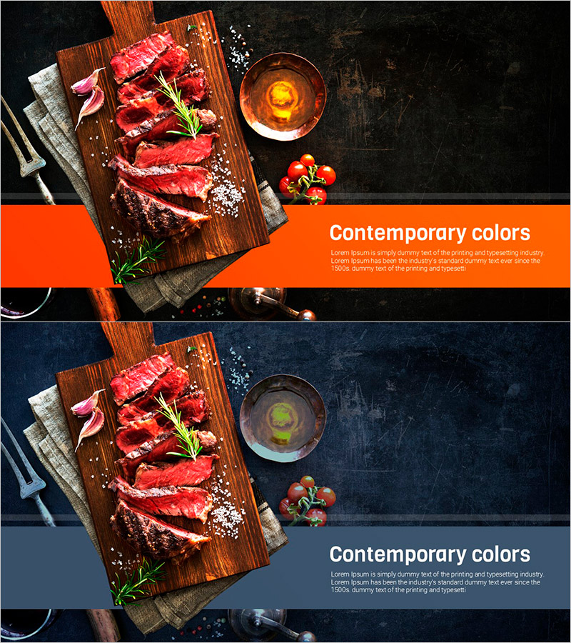 고급 스테이크를 강조한 인트로 및 아웃트로 슬라이드