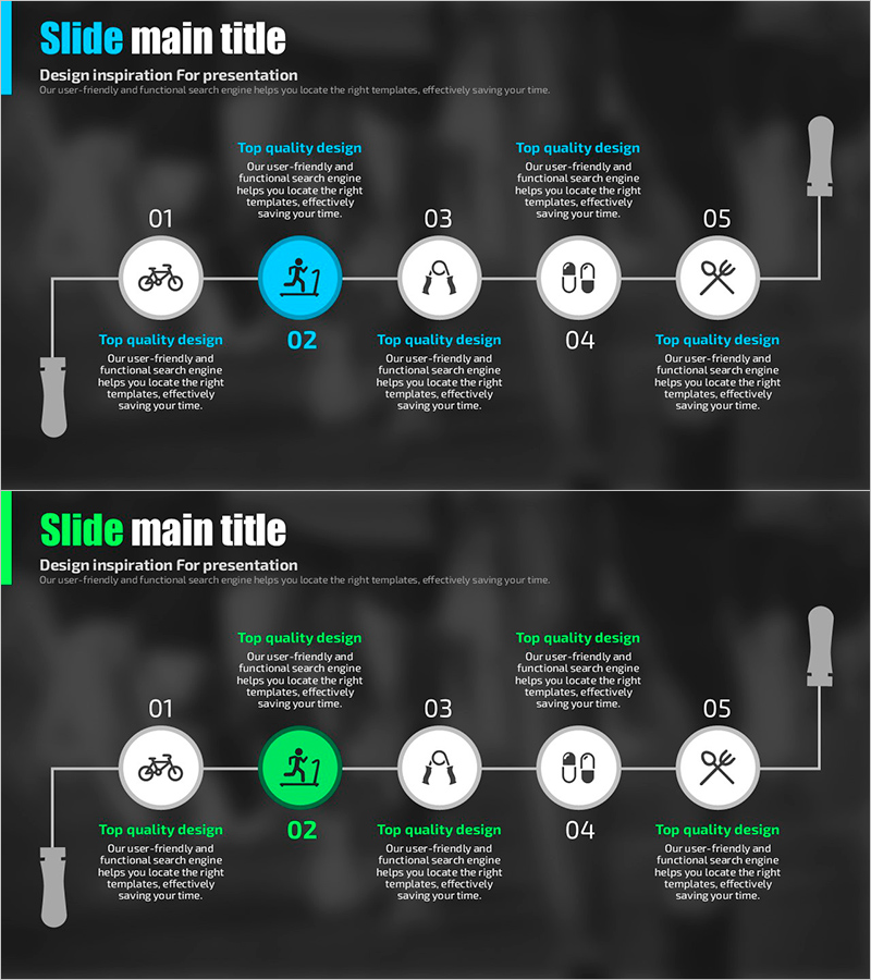 다양한 운동 기법을 시각화한 다이어그램 슬라이드 – 건강한 라이프스타일을 위한 전략