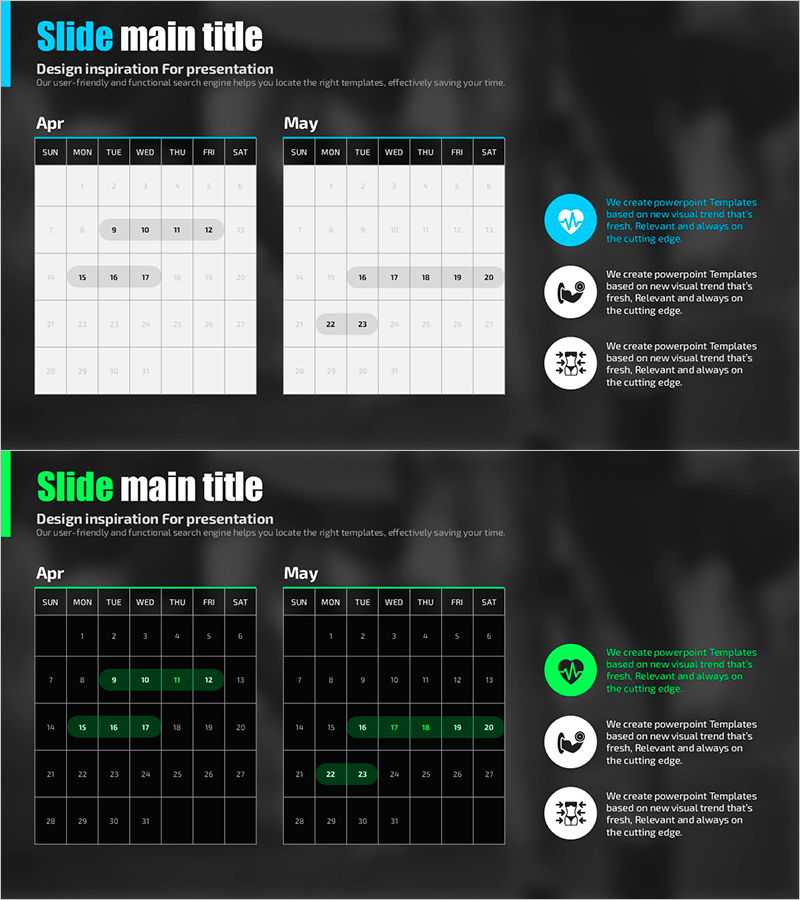 헬스 피티 일정을 시각화한 다이어그램 슬라이드