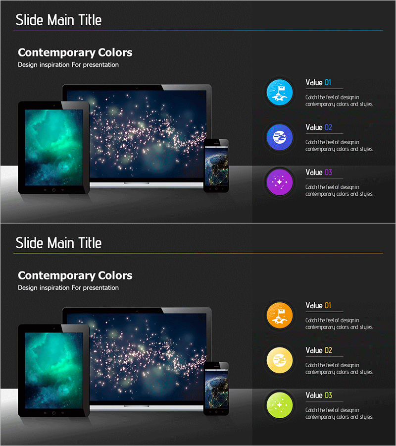 천문학 테마 목업 이미지 & 다이어그램 - 현대적 색상을 활용한 시각적 프레젠테이션