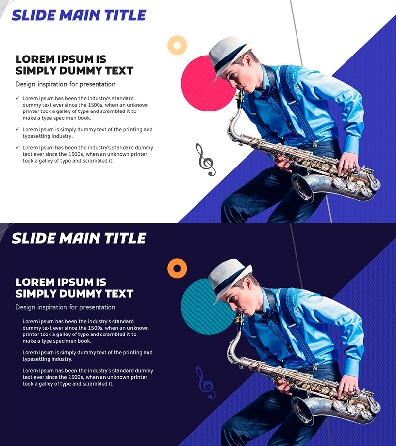 색소폰 연주자를 활용한 프레젠테이션 슬라이드