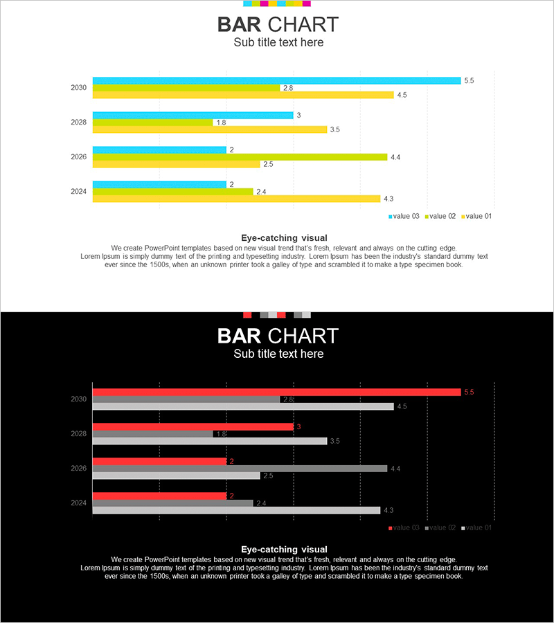 화이트 블랙 묶음형 가로 막대 그래프