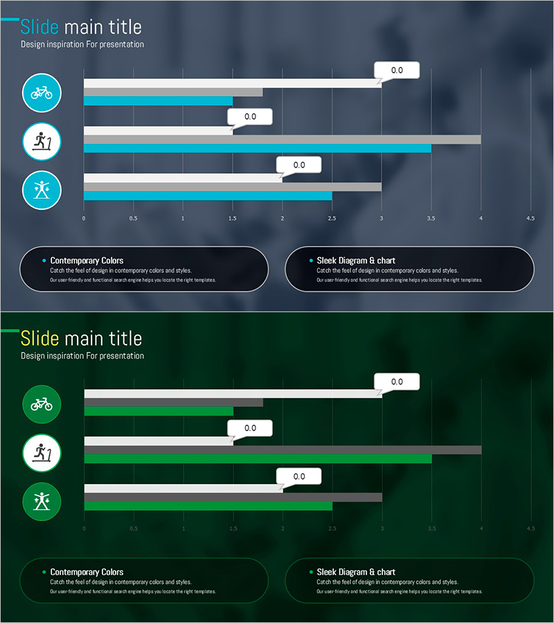 블루 그린 그래프 수치 변화 분석 – 시장 및 경쟁사 분석에 적합한 프레젠테이션 템플릿
