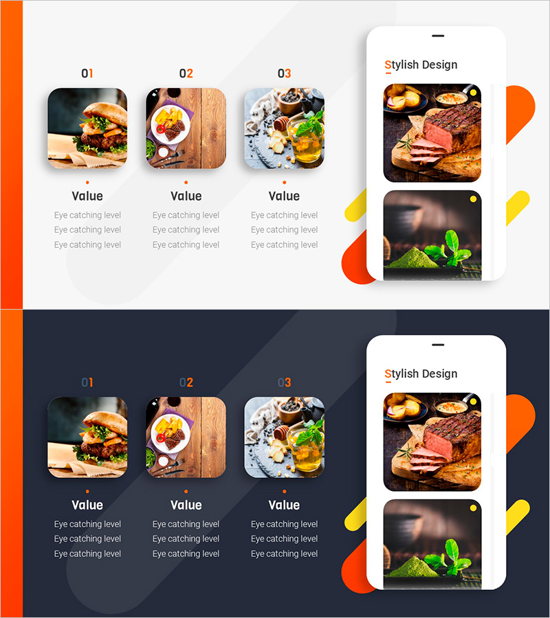 음식 UI 피피티 앱 개요 – 스타일리시한 디자인