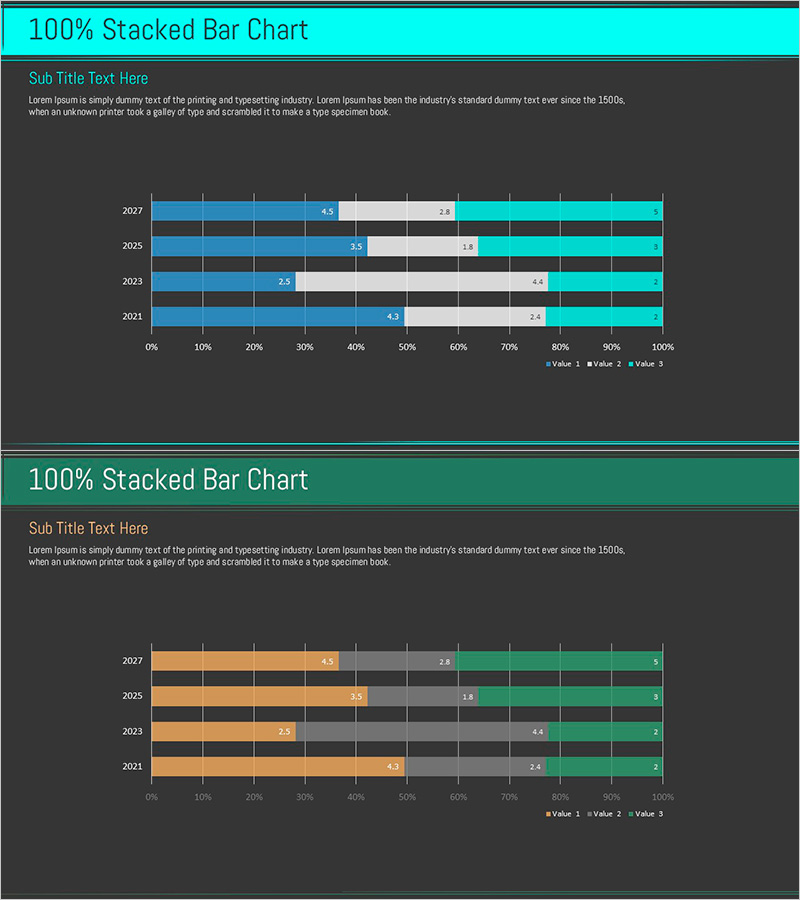 블루 그린 스택형 바 차트 – 시장 동향 분석