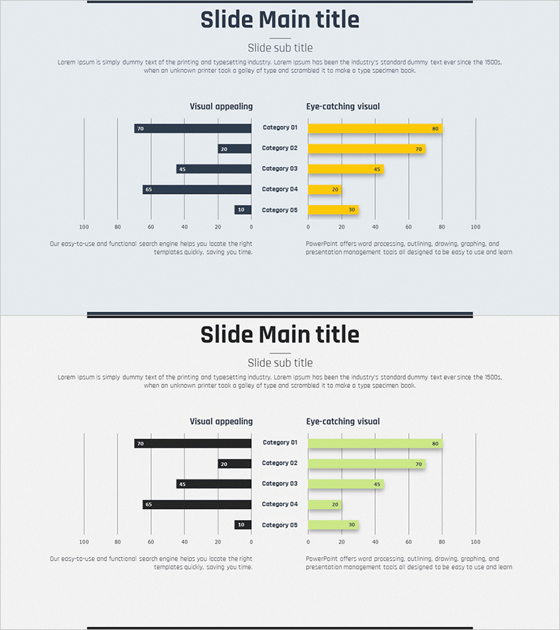 옐로우 그린 쌍가로 막대그래프 – 시장 및 경쟁사 분석