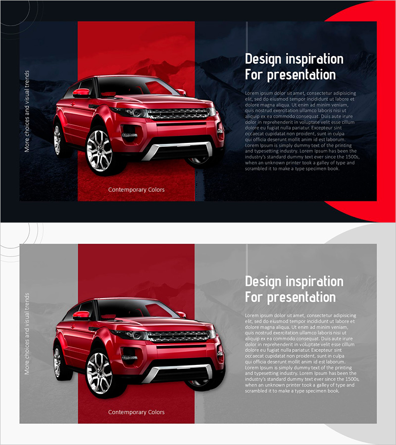 신차 개요 슬라이드 – 현대적 디자인으로 기업 비전을 전달