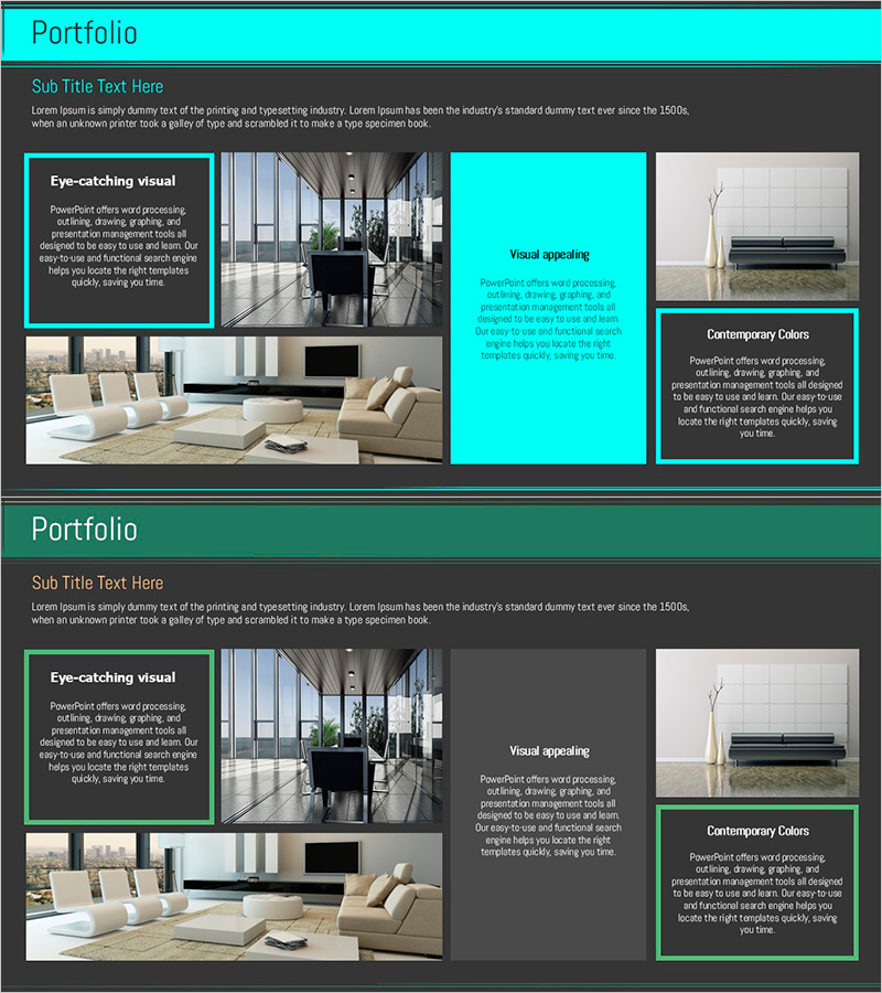 인테리어 포트폴리오 프레젠테이션 템플릿 – 현대적 감각의 시각적 요소
