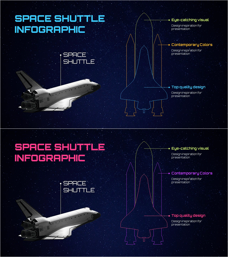 스페이스 셔틀 인포그래픽 – 시각적 매력과 현대적 디자인