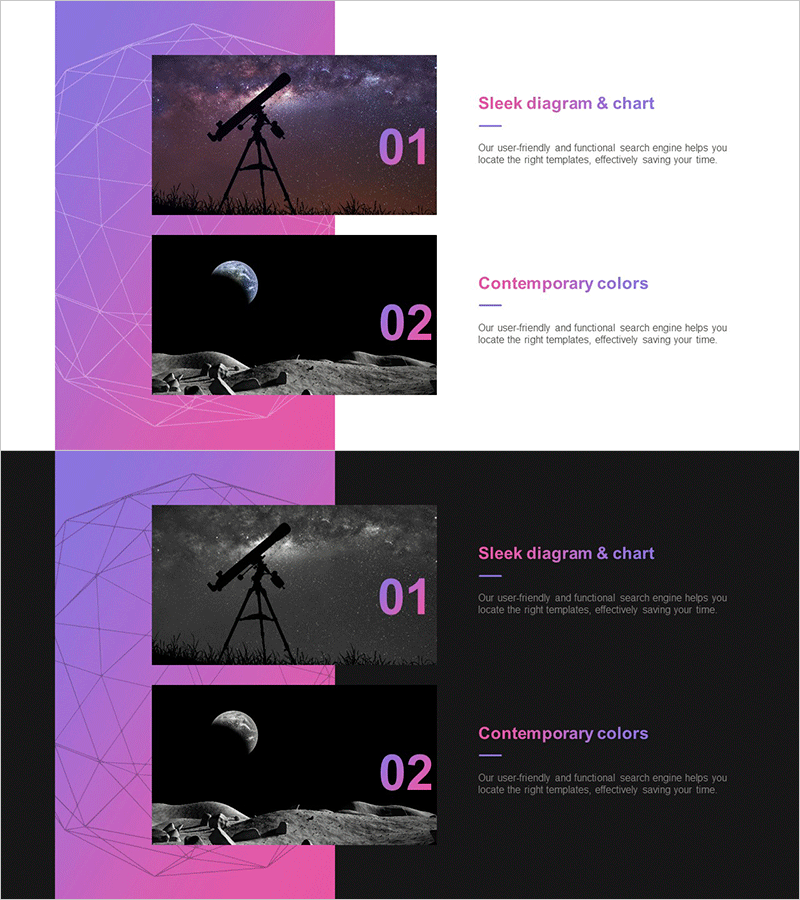 천문학 프로그램 소개 슬라이드 – 다이어그램과 현대적 색상