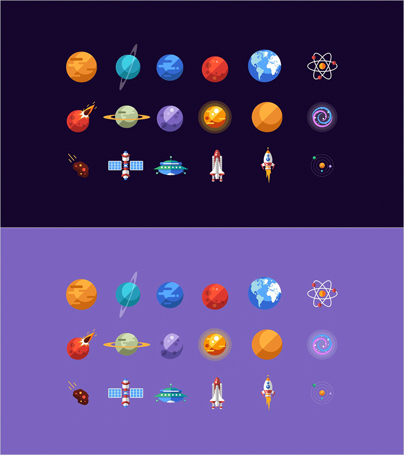 우주 테마의 아이콘 슬라이드 템플릿 – 창의력을 자극하는 우주 탐험