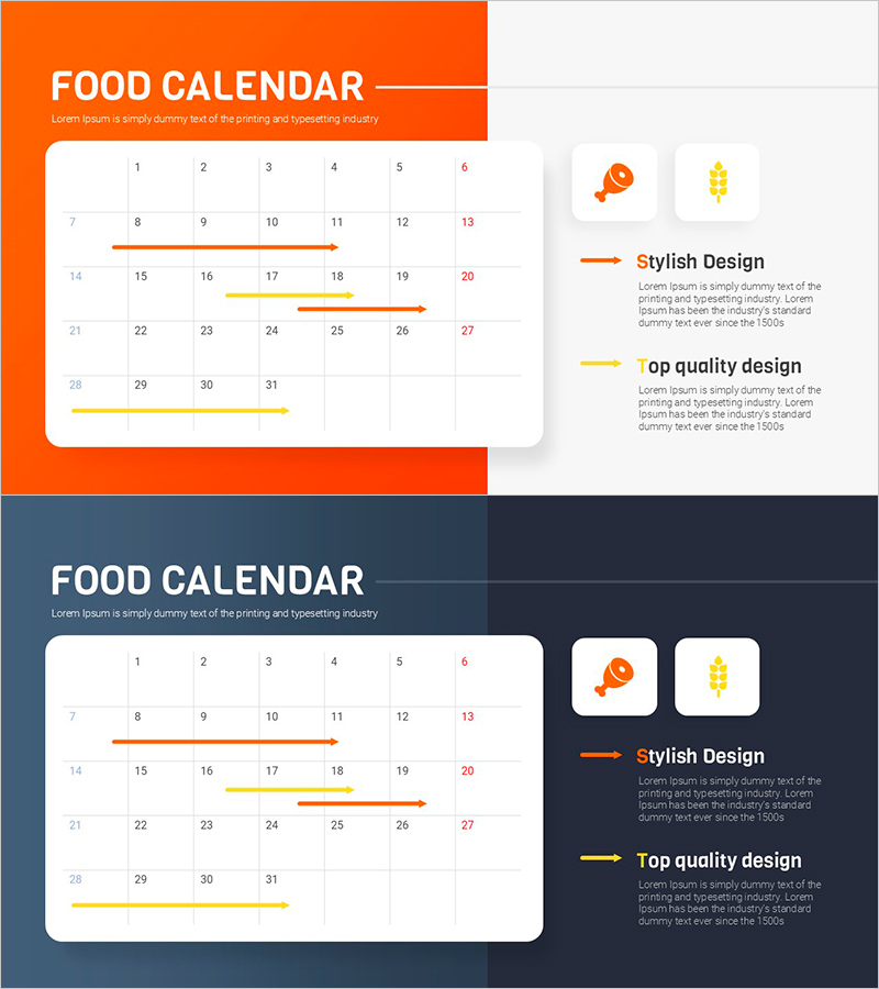 음식 UI PPT 스케줄표 – 사업 추진 전략에 적합한 인포그래픽