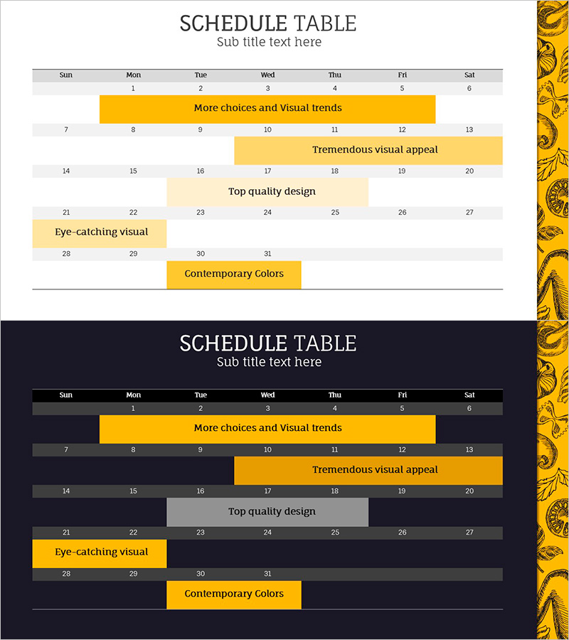 옐로우 체크 일정표 – 시각적 매력을 강조한 다이어그램