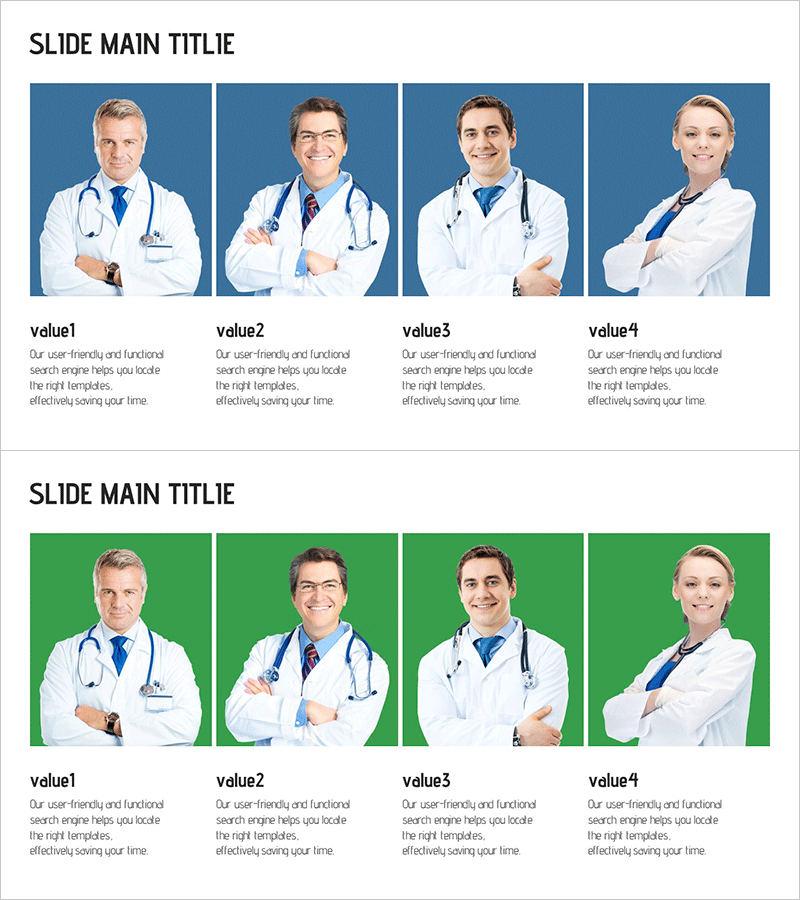 의료 전문성을 강조한 프레젠테이션 슬라이드 – 신뢰와 유대감