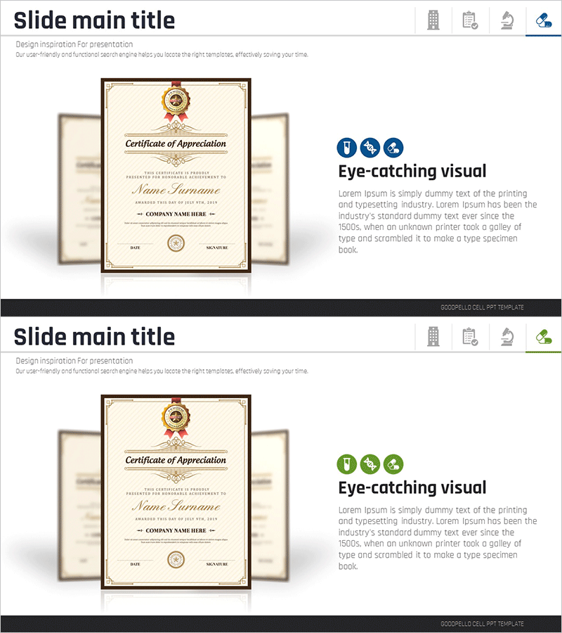 의학 부문 수상 인증 슬라이드 템플릿 – 전문성과 신뢰
