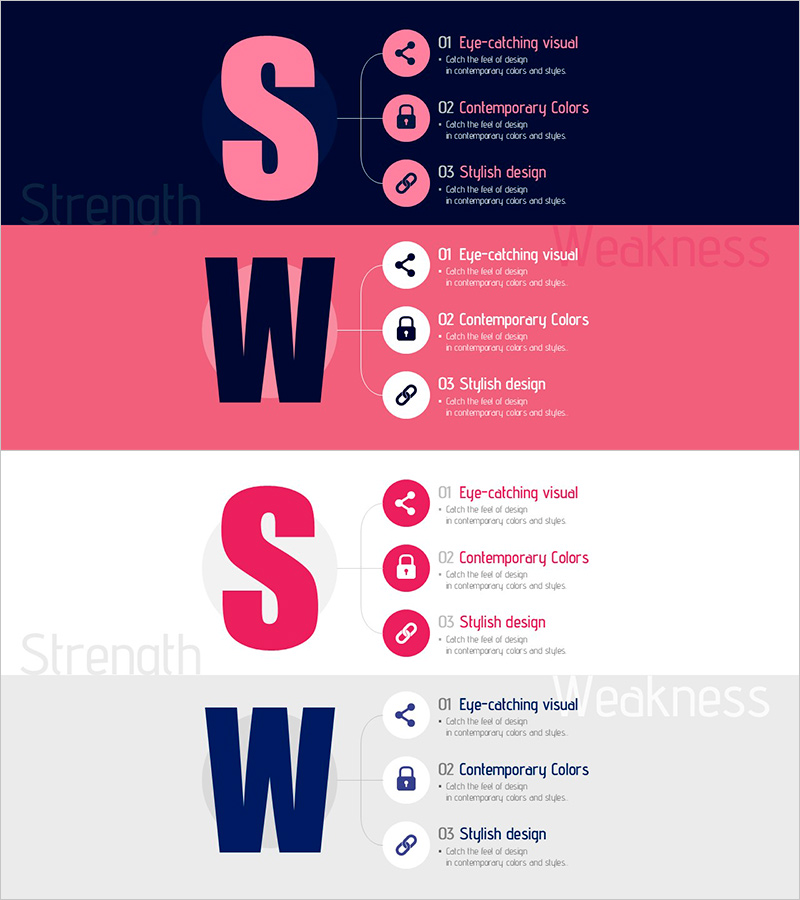네이비 핑크 SWOT 분석 슬라이드