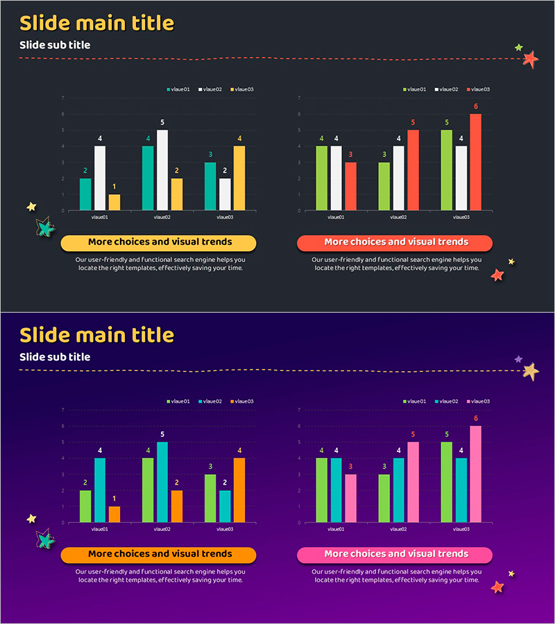 컬러풀한 묶음형 차트 – 시각적 트렌드