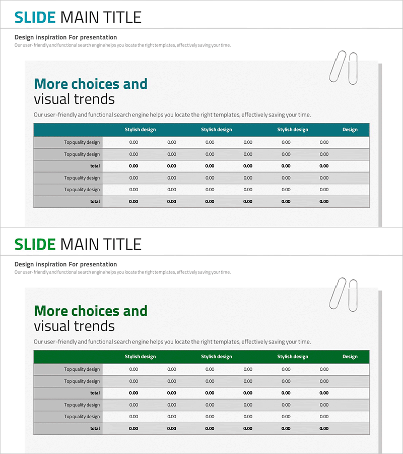 페이퍼 클립 테마 테이블표 – 시장 분석용