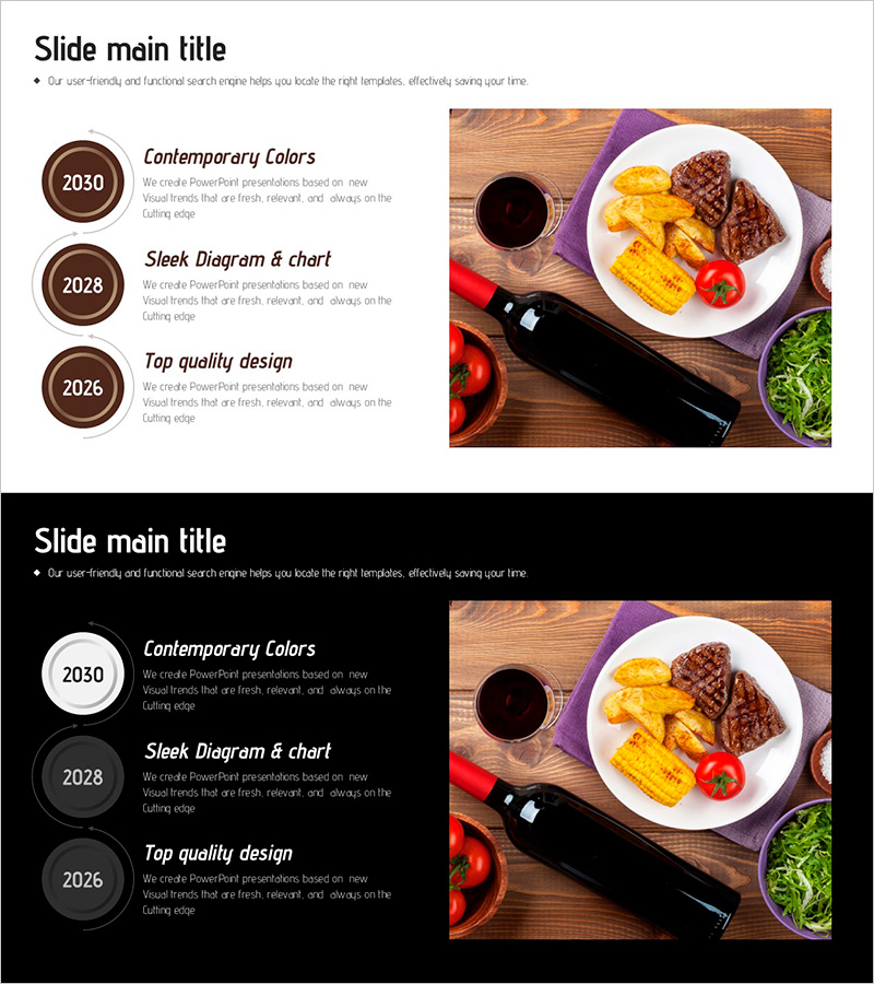 미래 외식 사업 추진계획을 위한 선형 다이어그램 슬라이드