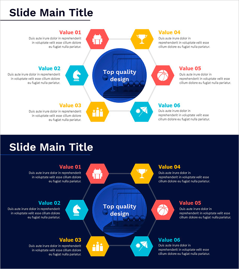 게임의 장점을 강조하는 다이어그램 슬라이드